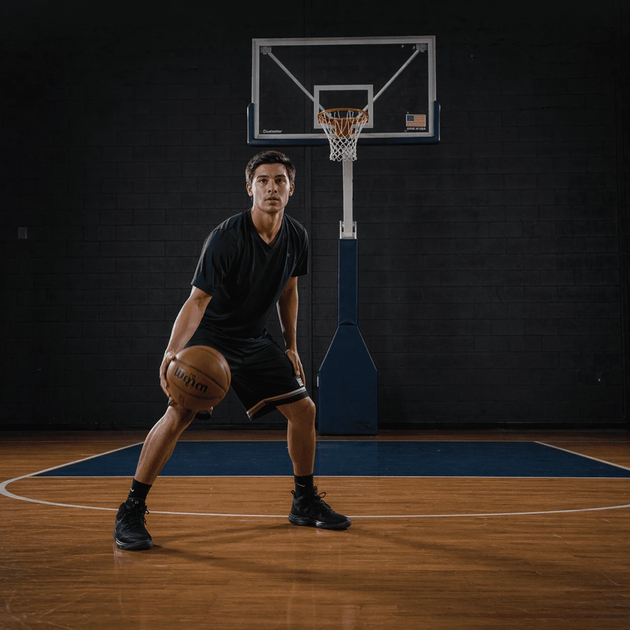 Plareon cover: a basketball player dribbling on court
