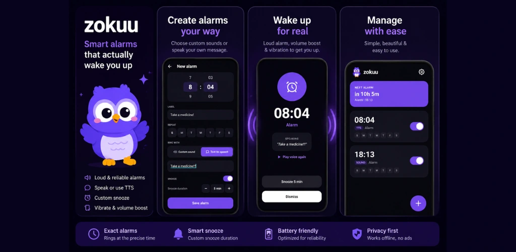 Zokuu alarm screens